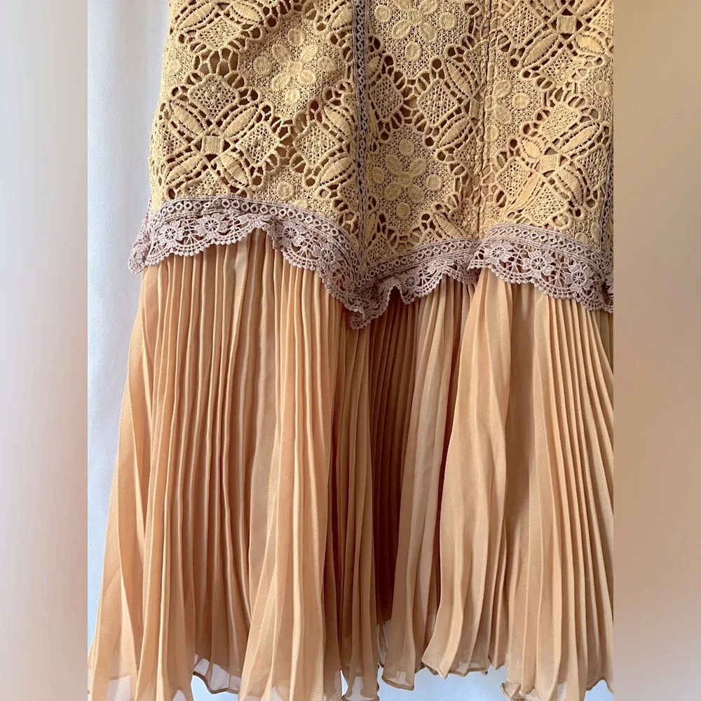 Asos Design Lace Contrast Mini Dress with Pleated Sleeves & Skirt, 10 - Picture 3 of 8